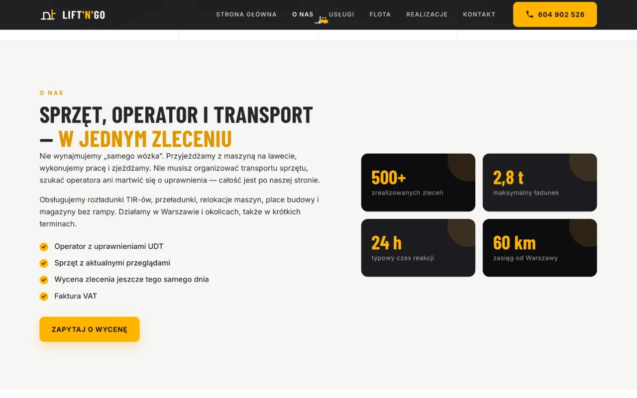 liftngo.pl — prezentacja floty i zakresu usług