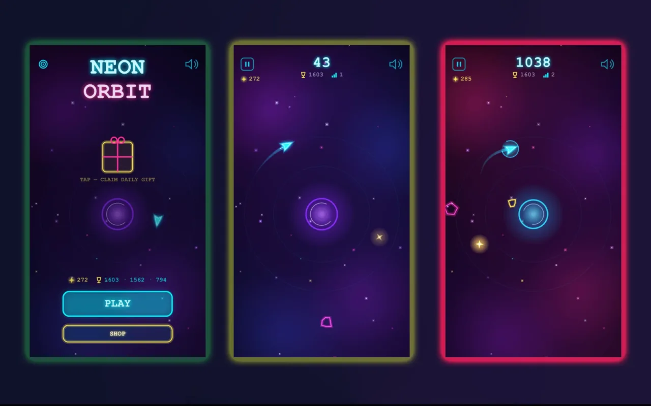 Ekrany gry mobilnej Neon Orbit Arcade