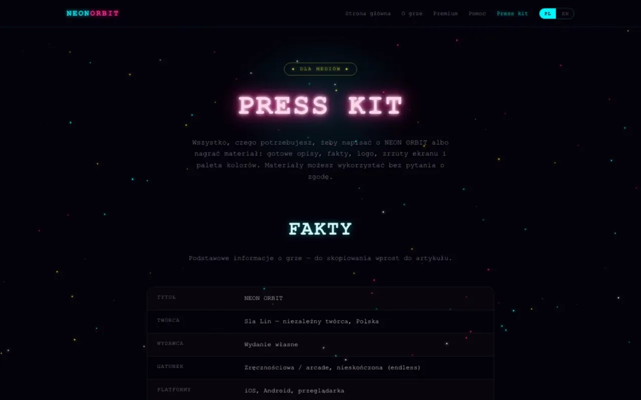 Neon Orbit – press kit z opisami do skopiowania
