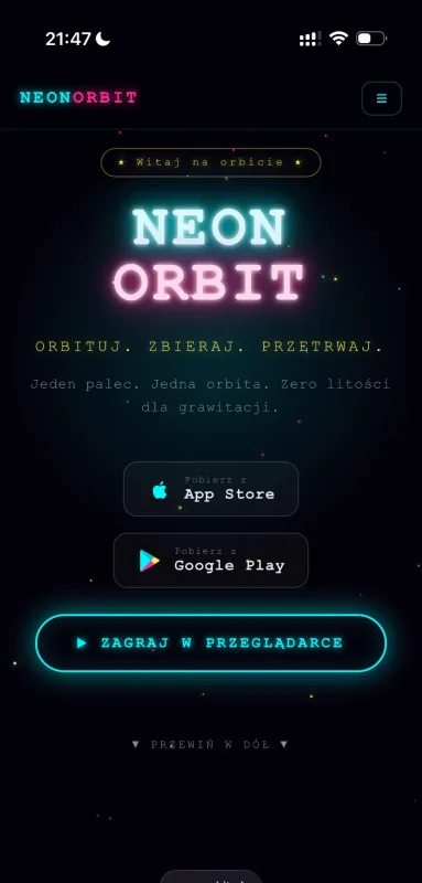 Neon Orbit – widok na telefonie