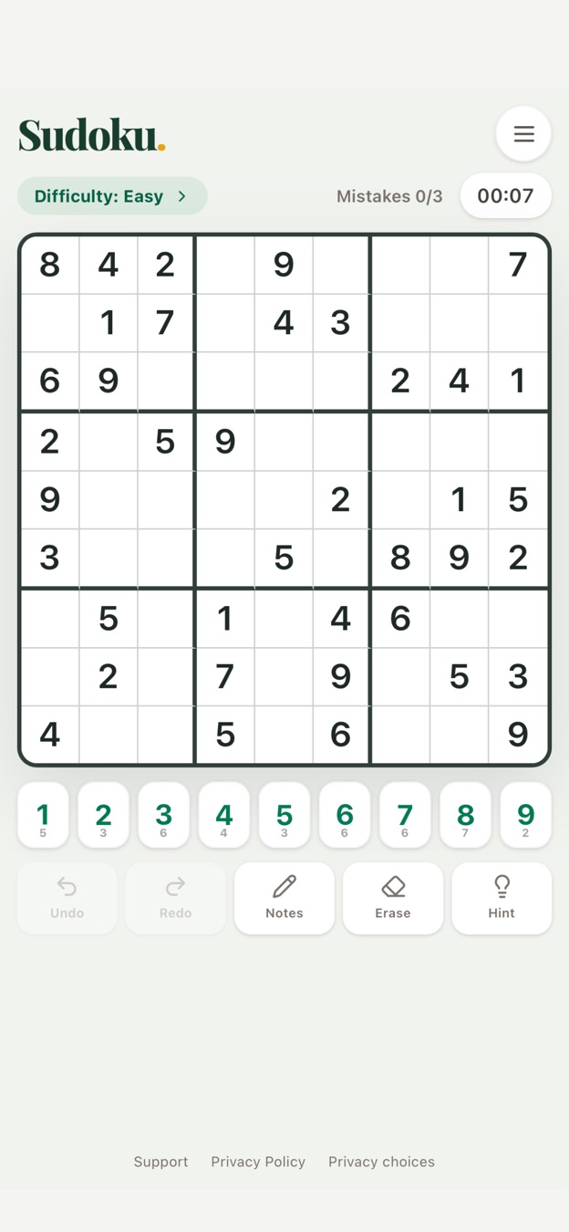 Rozgrywka Sudoku: Daily Focus w jasnym motywie